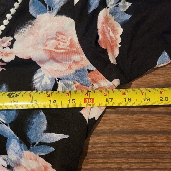 NWOT Bongo V Neck Bell Long Sleeve Back Tie Floral Mini Black Dress Size Small - Picture 11 of 12